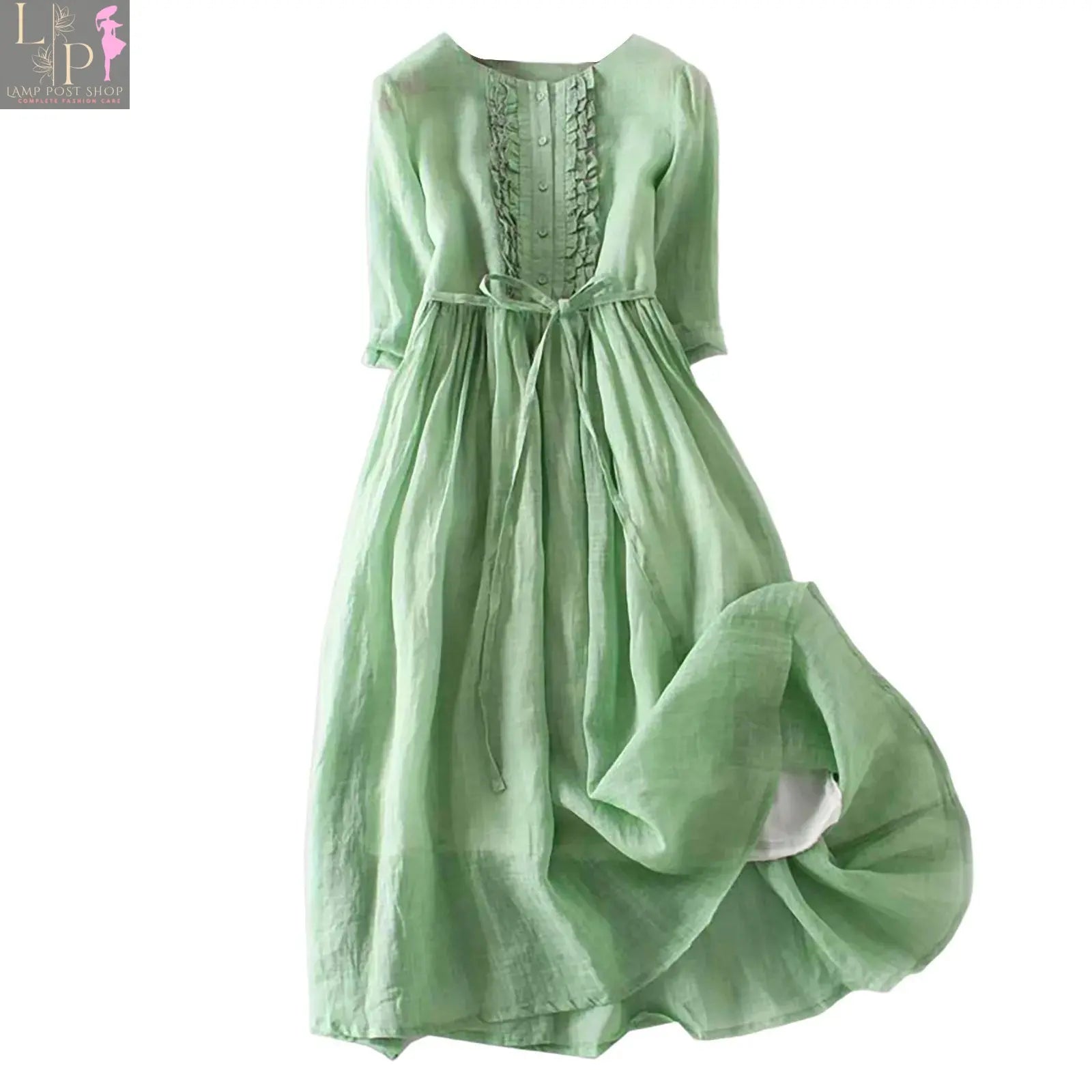 Pink Summer Dress for Women Casual Loose Shirt Dress New Short-sleeved Robe Vintage Cotton Linen Lamp Post